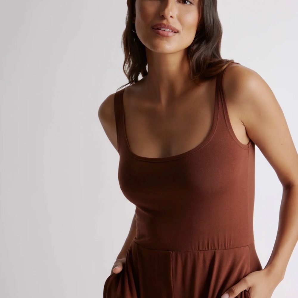 Quince Women’s Sleeveless Scoop Neck Midi Dress in Chocolate Brown